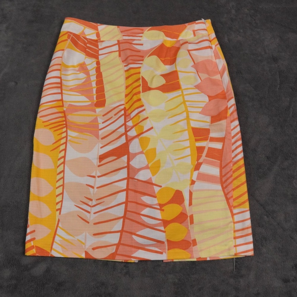 Tori Richard Midi Skirt Womens‎ 8 Yellow Orange Ripstop Tropical Floral Pencil
